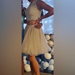 This is a two piece grey top and skirt.